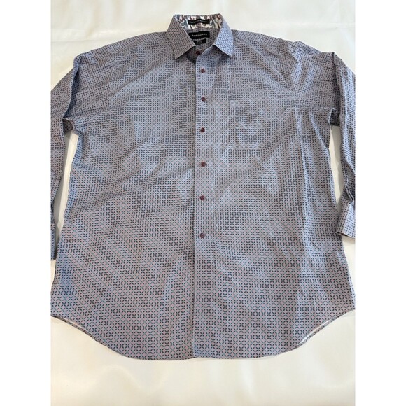 Paul Fredrick Men Shirt Non Iron Cotton 16.5 x 34 Purple Geometric Paisley Cuffs - Picture 1 of 8